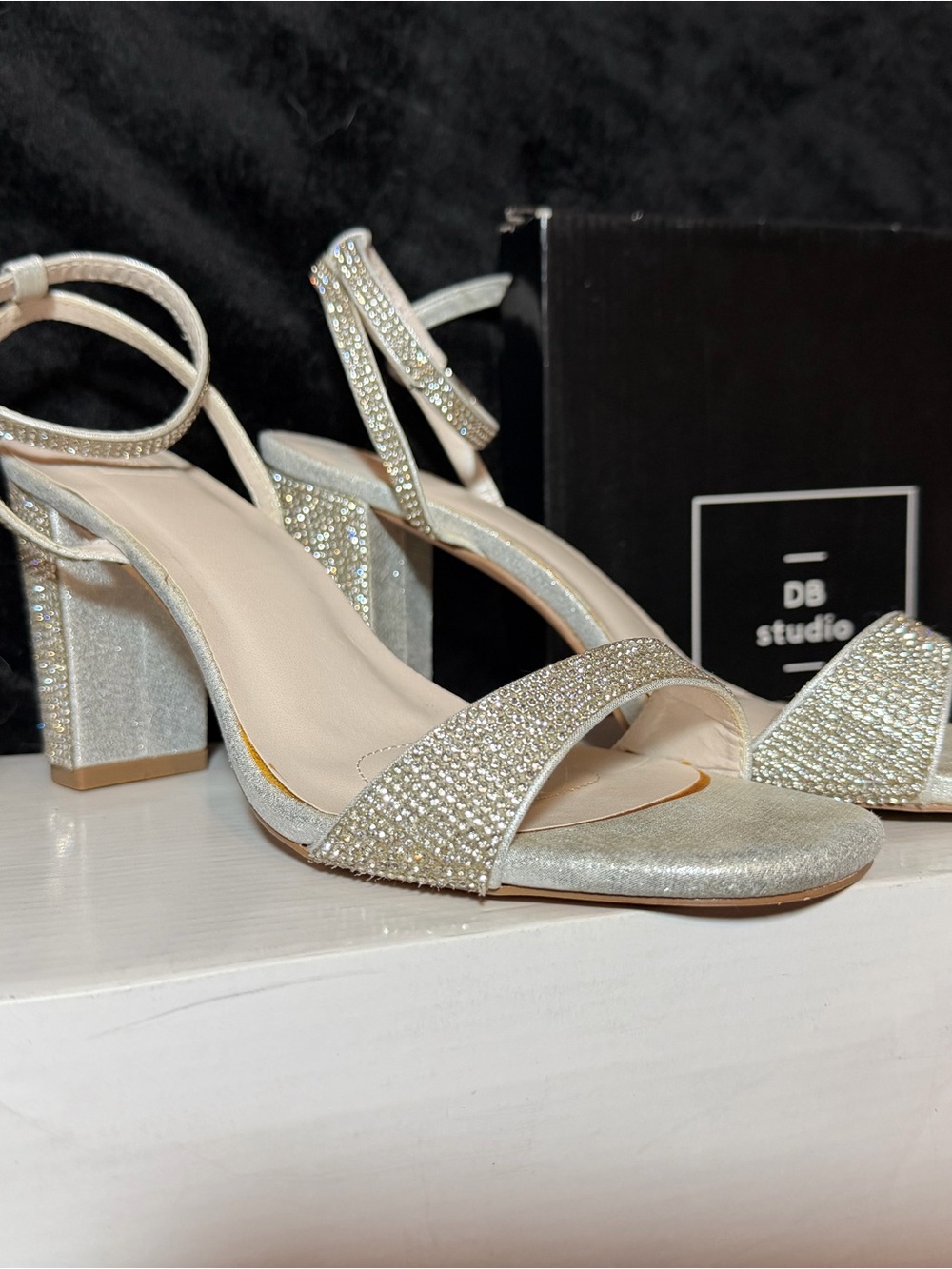 David’s Bridal Silver Crystal Block Heel l